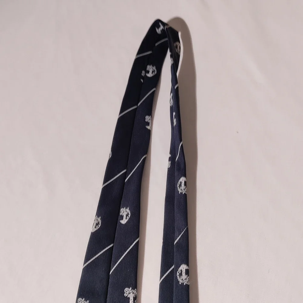 Gelfer Ltd Glasgow Turnberry Lighthouse Navy Blue Striped Mens Tie 3.25